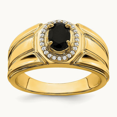 Onyx and Diamond Mens Ring, 14K