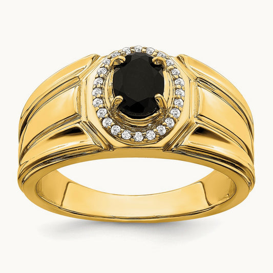 Onyx and Diamond Mens Ring, 14K