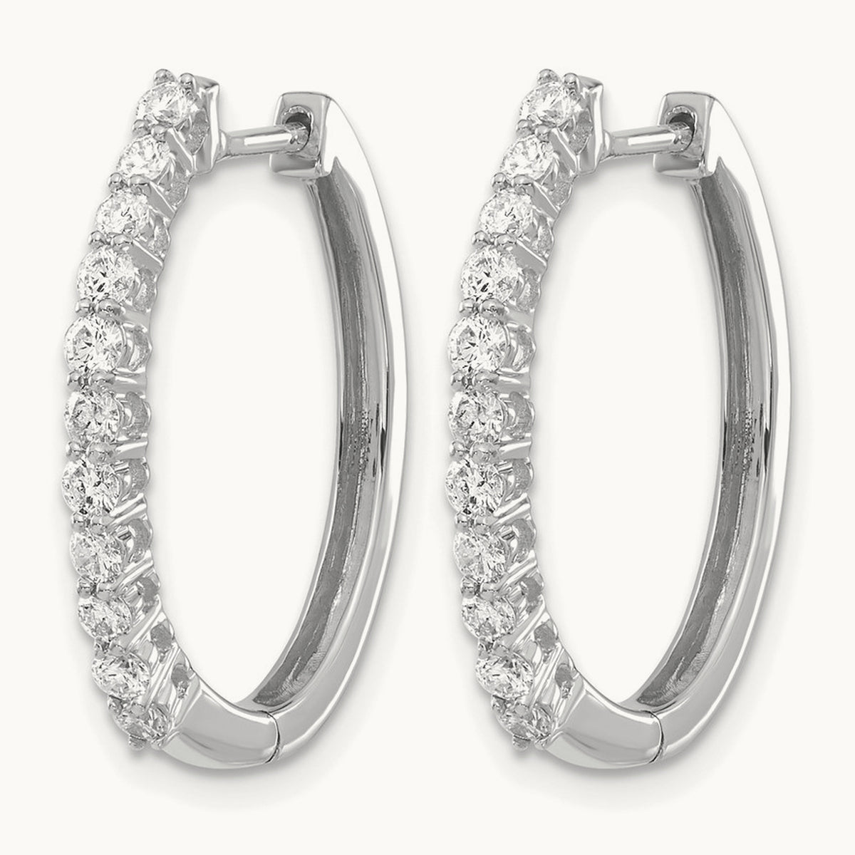 Diamond Hinged Hoop Earrings — 14K White Gold