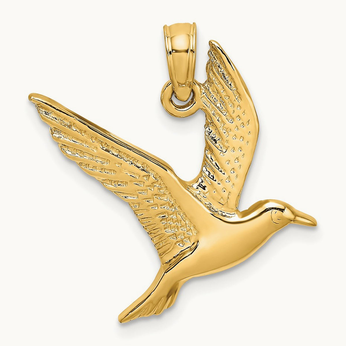 Polished Flying Seagull Charm, 14K