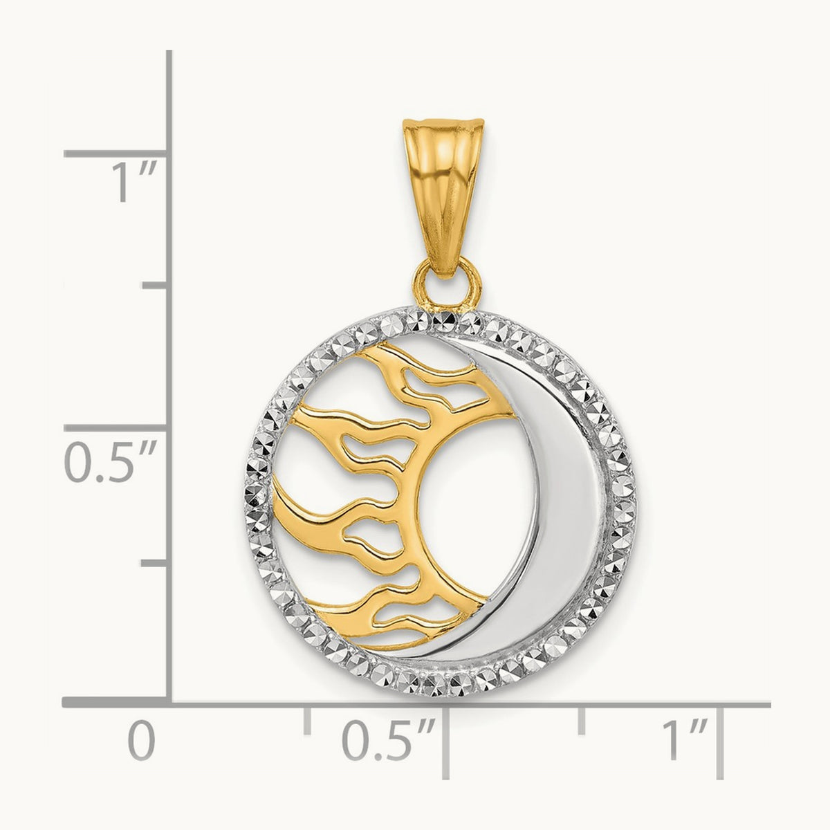 D/C Sun and Moon Pendant, 14K with White Rhodium