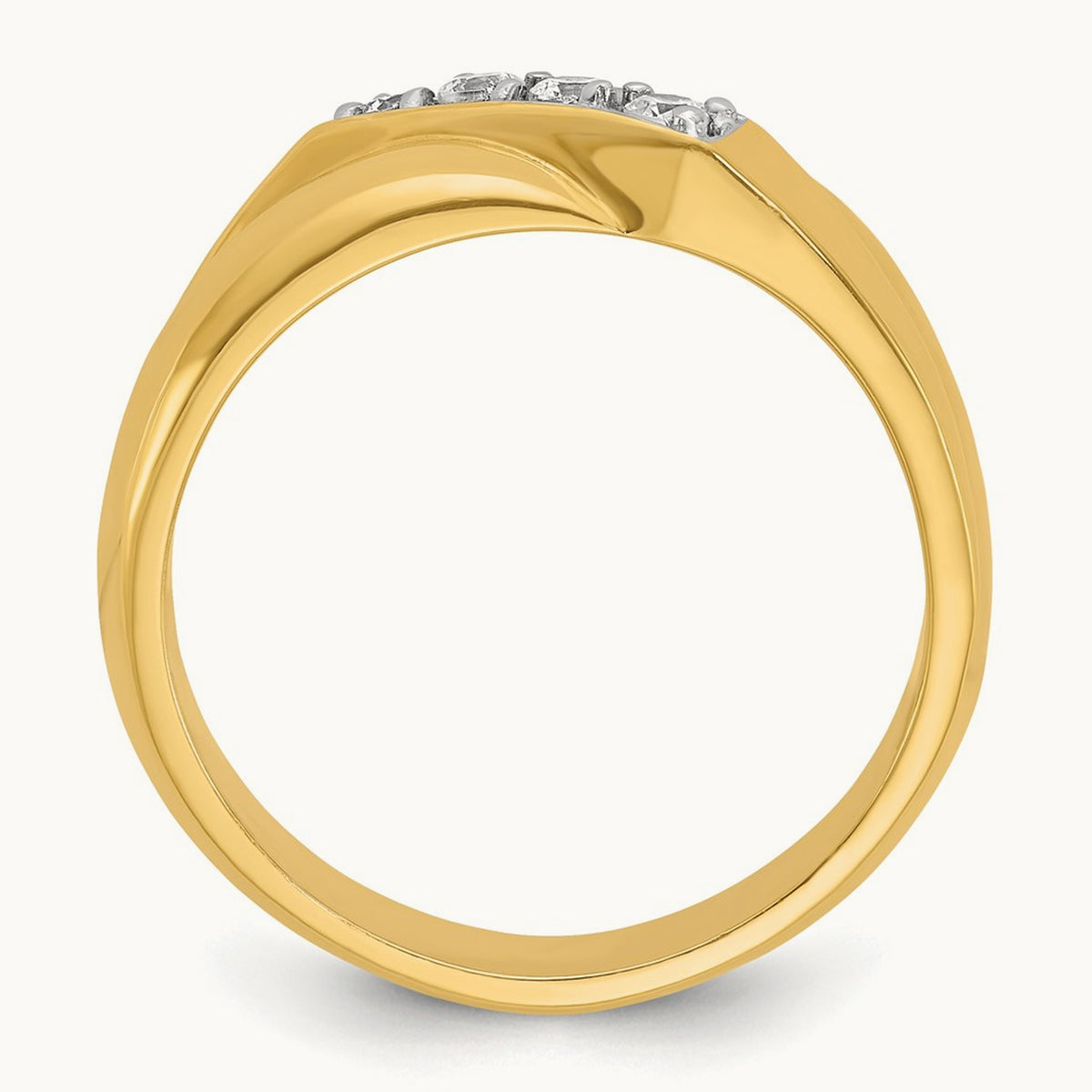w/ White RH IBGoodman Men's Polished Curved Bypass Diamond Ring, 14K