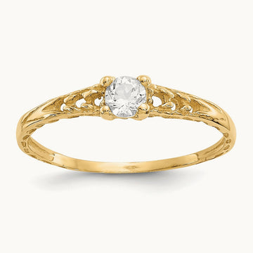 Madi K White Topaz Birthstone Baby Ring, 3mm, 14K