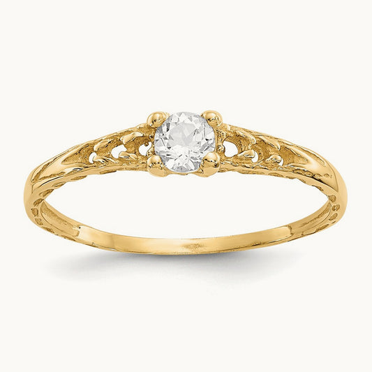 Madi K White Topaz Birthstone Baby Ring, 3mm, 14K
