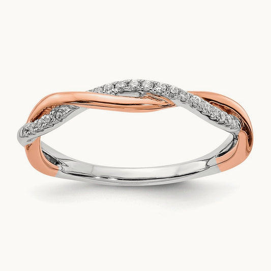 Diamond Wedding Band, 14K White with Rose Gold