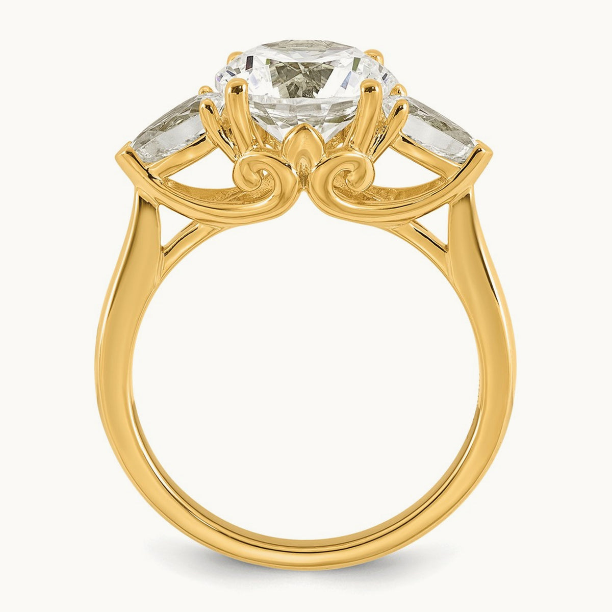 Round with Pear 3 Stone Engagement Ring, 1.25-3.50 ct tw Lab-Grown Diamond — 3 5/8 ct, 14K Yellow Gold