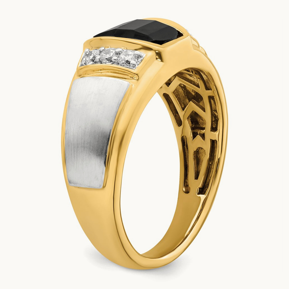 Onyx and Diamond Mens Ring, 14K Two-tone