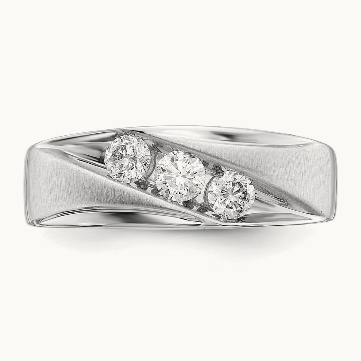 White Gold 3 Stone Men's Ring, 0.50 ct tw Lab-Grown Diamond — 14K White Gold