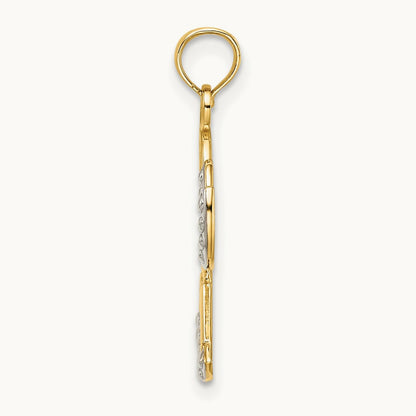 w/Rhodium Polished and Textured Angel W/ Faith Charm, 14K