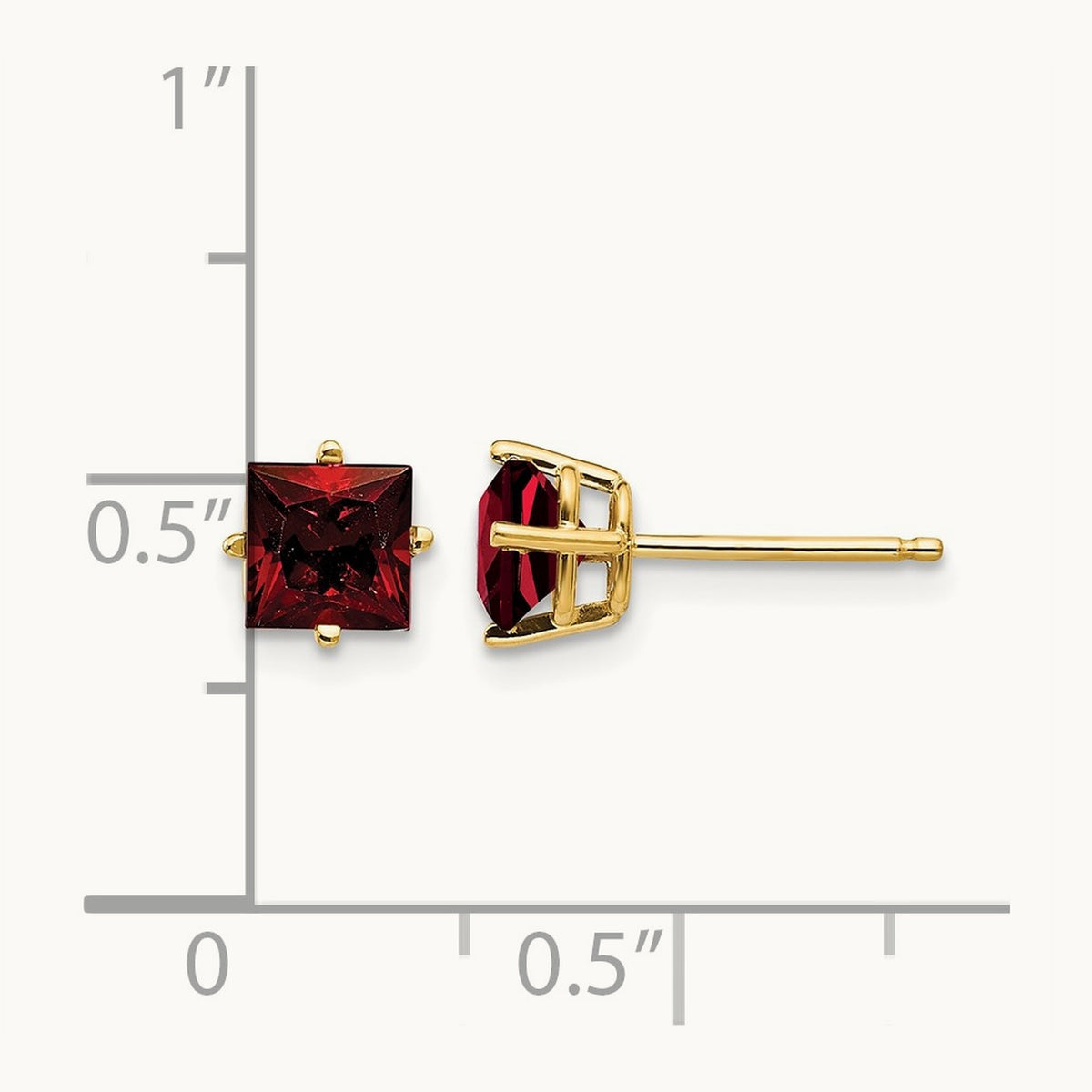 Princess Cut Garnet Earrings, 5mm, 14K