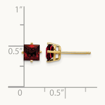 Princess Cut Garnet Earrings, 5mm, 14K