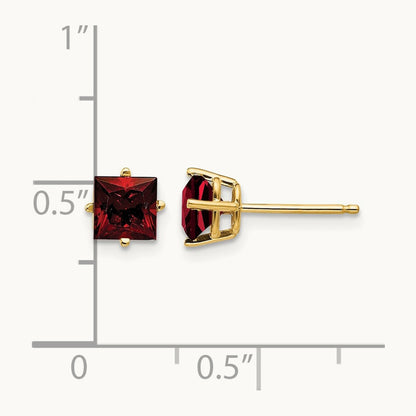 Princess Cut Garnet Earrings, 5mm, 14K