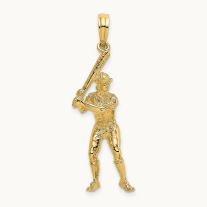 3-D Baseball Player with Bat Charm, 14K