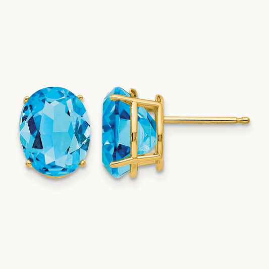 10x8mm Oval Blue Topaz Earrings, 14K