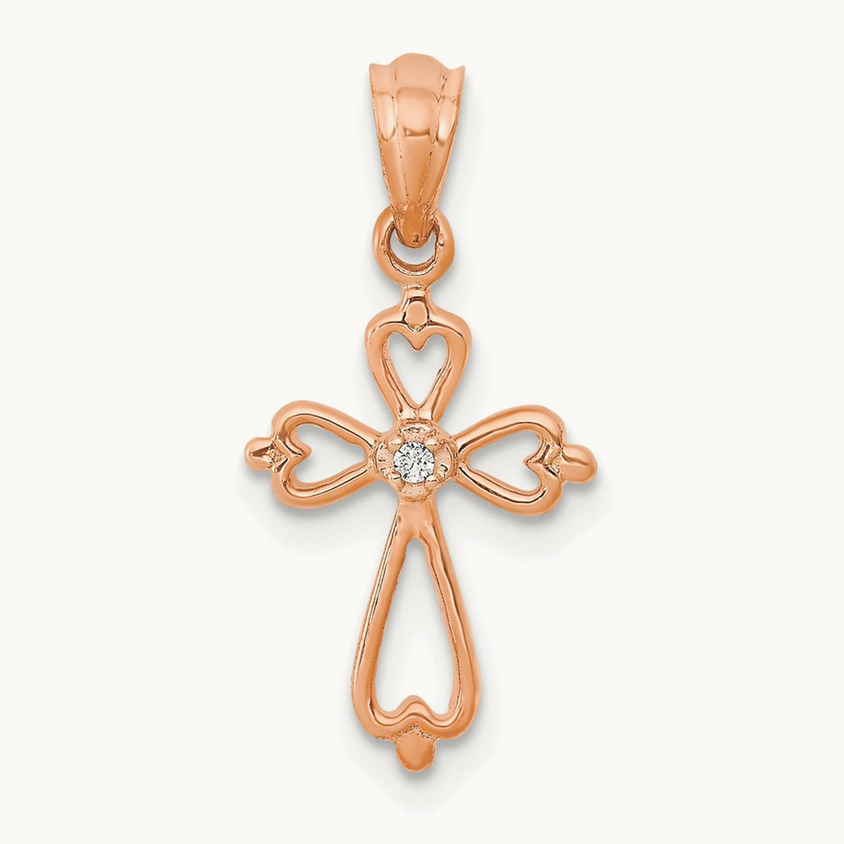 Diamond Accented Cross Pendant — 14K Rose Gold, 21.5mm