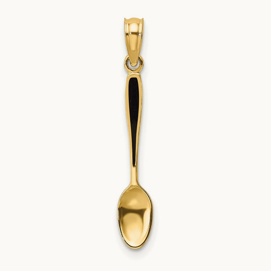 3-D W/ Black Enamel Table Spoon Charm, 14K