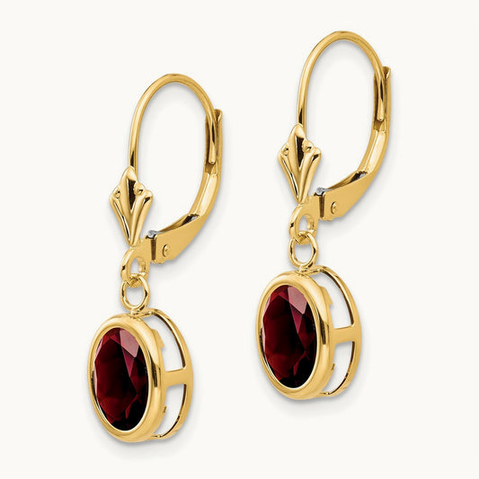 8x6mm Oval Created Ruby Leverback Earrings, 14K