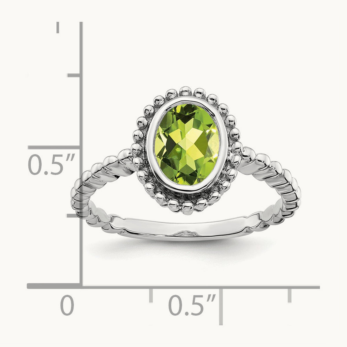 Oval Peridot Ring — 14K White Gold, 7