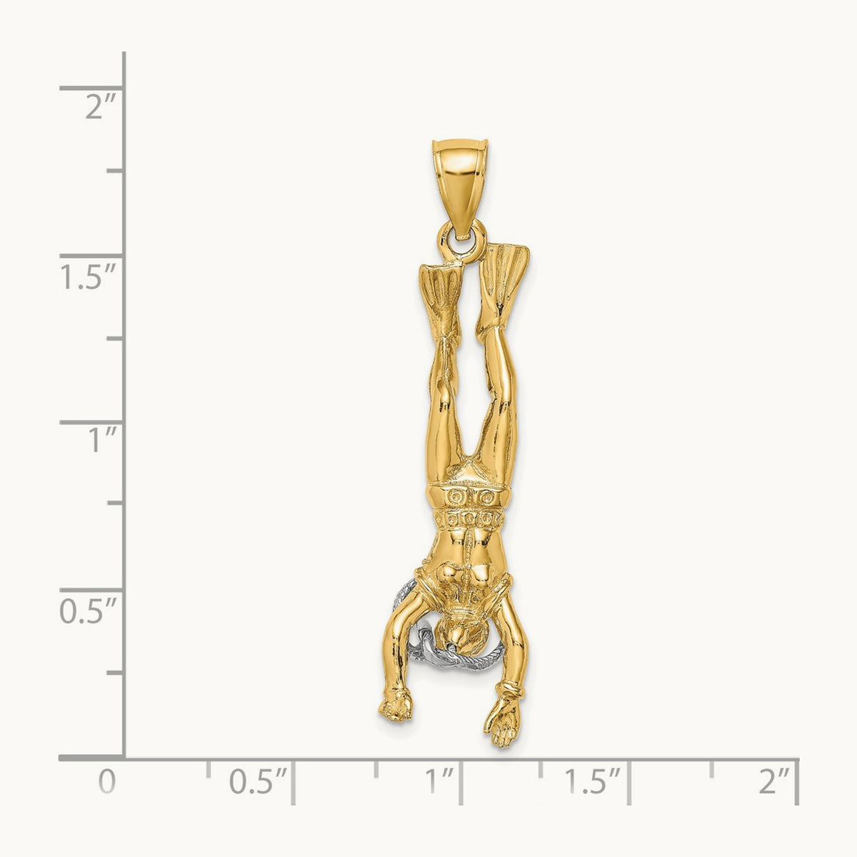 3-D Female Scuba Diver Charm, 14K Two-tone