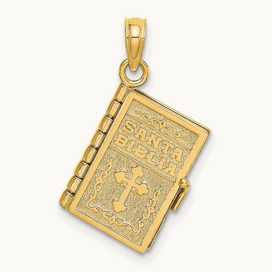 3-D Moveable Santa Biblia Book/Spanish Bible Charm, 14K
