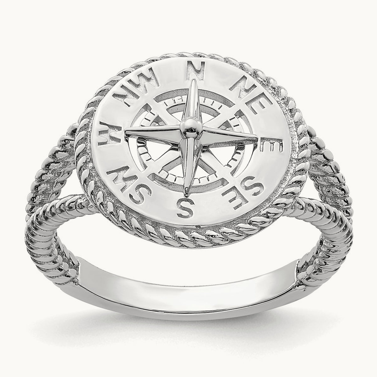 Nautical Compass Rope Ring, 14K White Gold