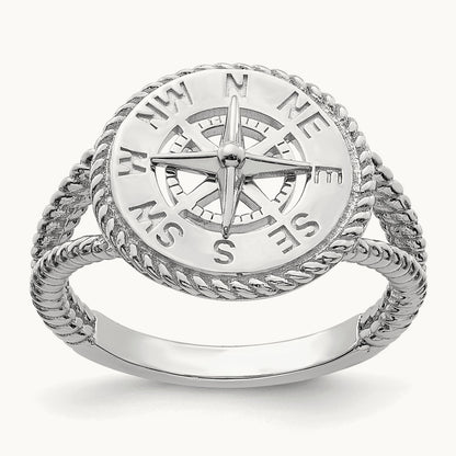 Nautical Compass Rope Ring, 14K White Gold