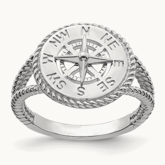 Nautical Compass Rope Ring, 14K White Gold