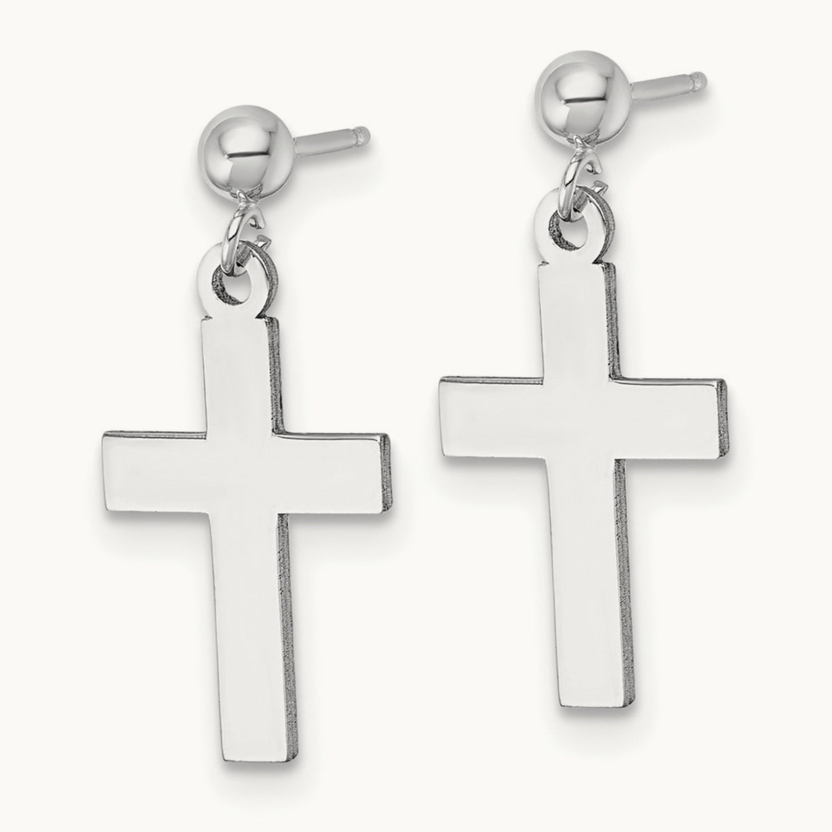 Polished Cross Earrings — 14K White Gold, 20.5mm