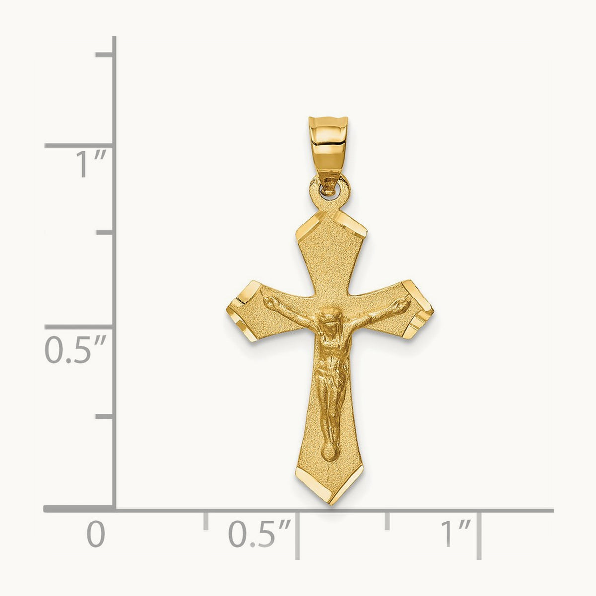 Satin Diamond-cut Crucifix Charm — 14K Yellow Gold