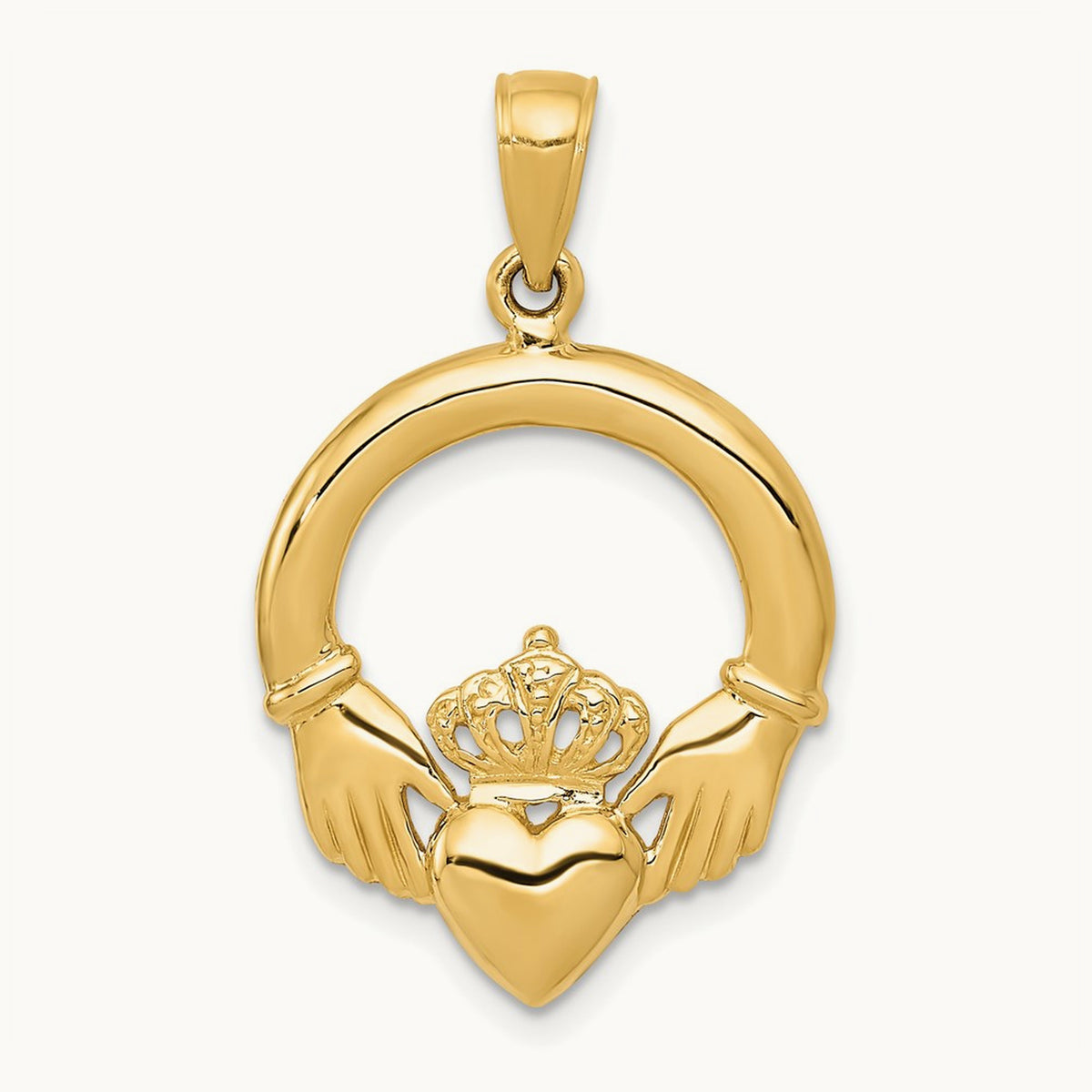 Polished Claddagh Pendant — 14K Yellow Gold