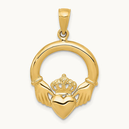 Polished Claddagh Pendant — 14K Yellow Gold