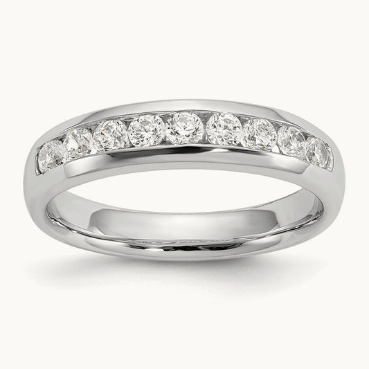 9-Stone Diamond Channel Band, 14K White Gold