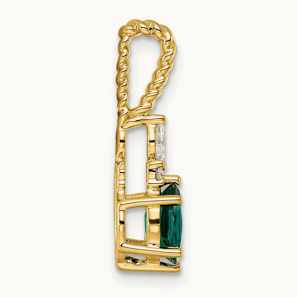 Polish Diamond and Lab Created Emerald Twisted Chain Slide — 14K Yellow Gold