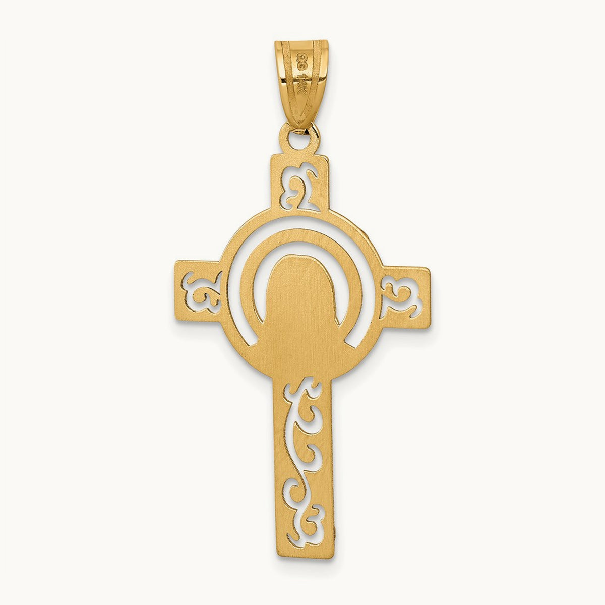 Laser Cut Jesus Face Cross Charm, 14K