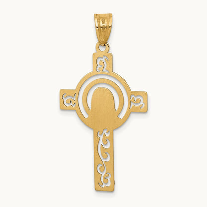 Laser Cut Jesus Face Cross Charm, 14K