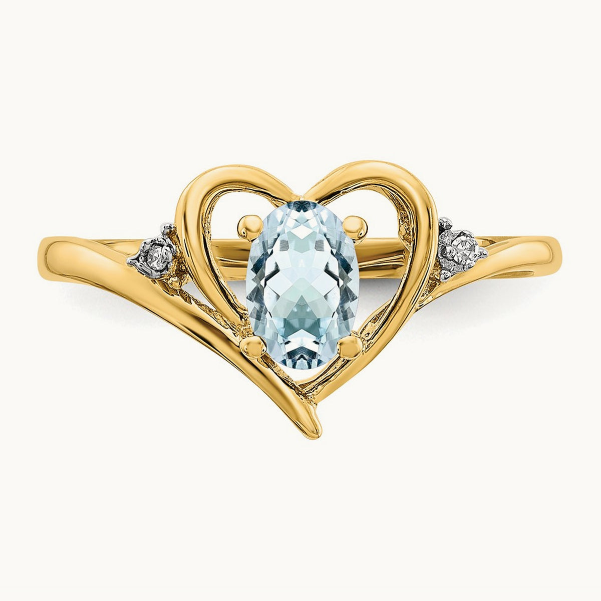 Aquamarine and Diamond Heart Ring, 14K