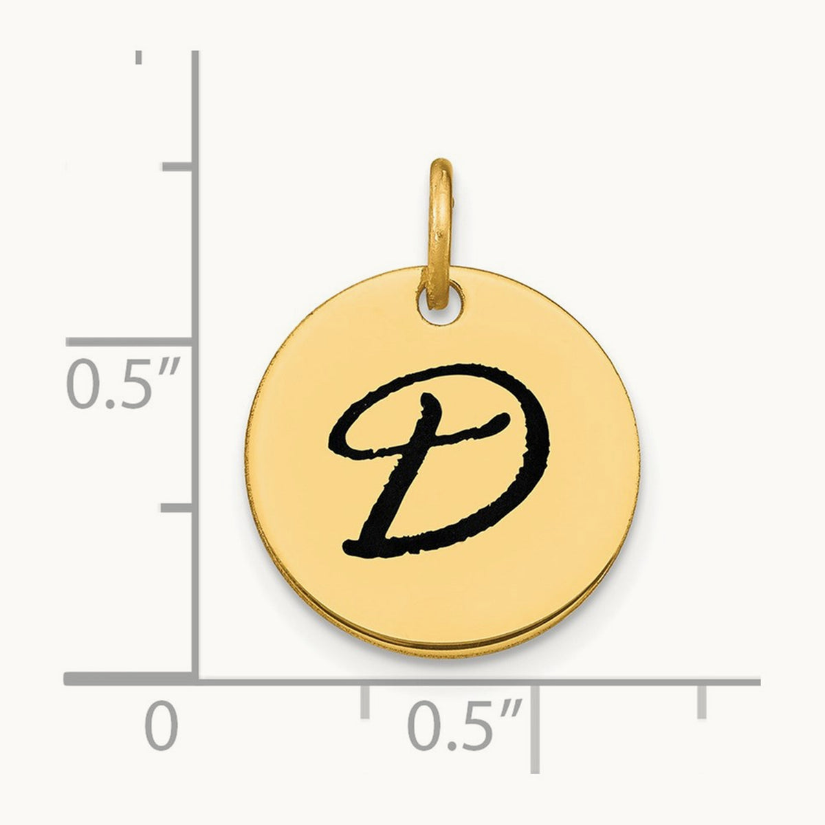 Polished Black Enamel Initial Disk Charm — 14K Yellow Gold, D