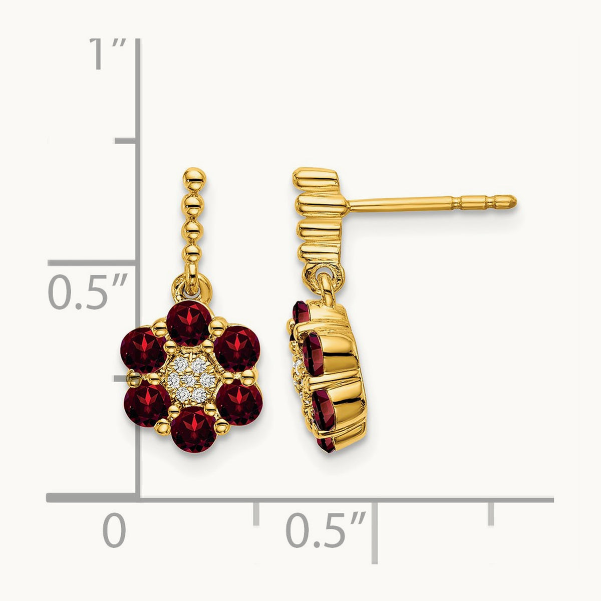 Garnet and Diamond Earrings — 14K Yellow Gold