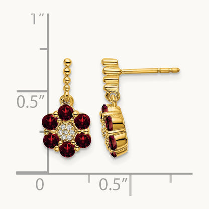 Garnet and Diamond Earrings — 14K Yellow Gold
