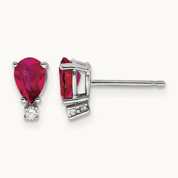 Ruby Diamond Post Earrings, 14K White Gold