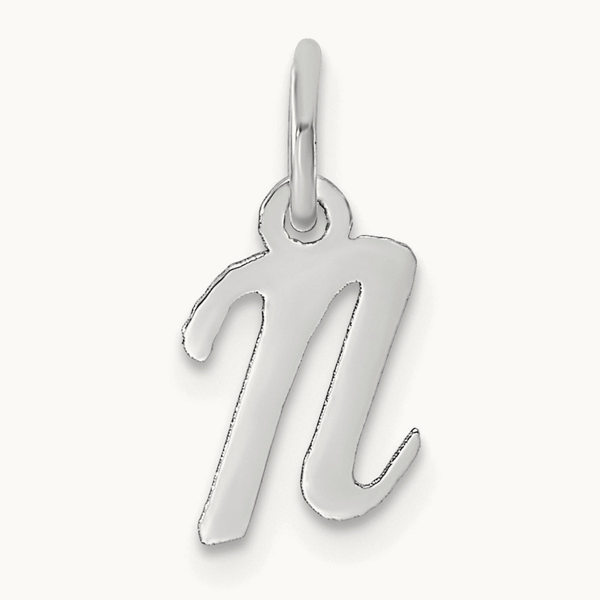 Small Script Letter N Initial Charm, 14K White Gold