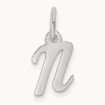 Small Script Letter N Initial Charm, 14K White Gold