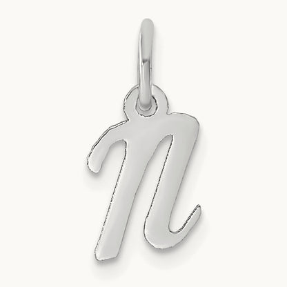 Small Script Letter N Initial Charm, 14K White Gold