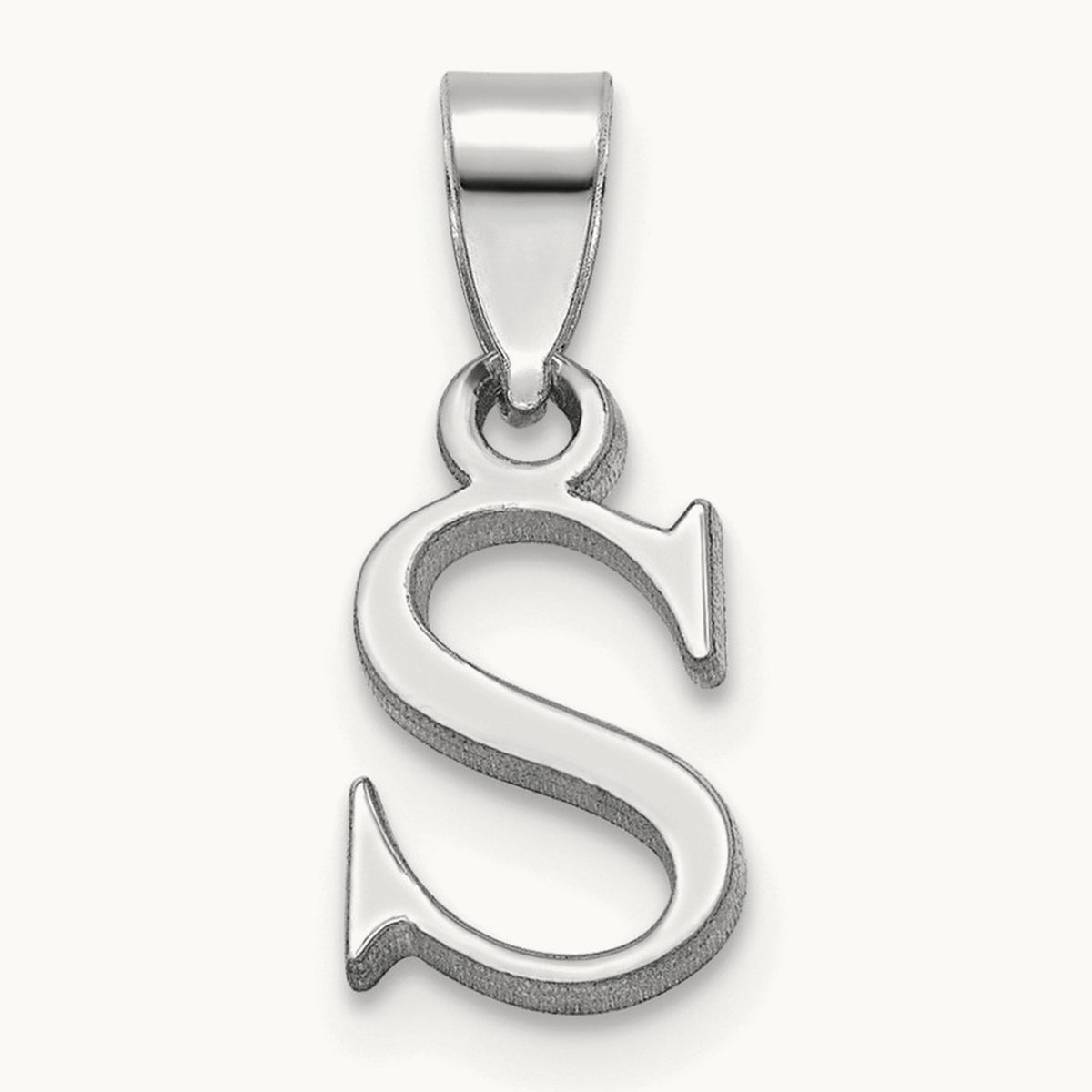 Polished Block Initial Pendant — 14K White Gold, S