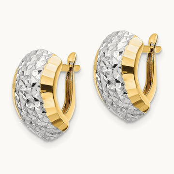 w/ White Rhodium Diamond-cut Hinged Earrings, 14K