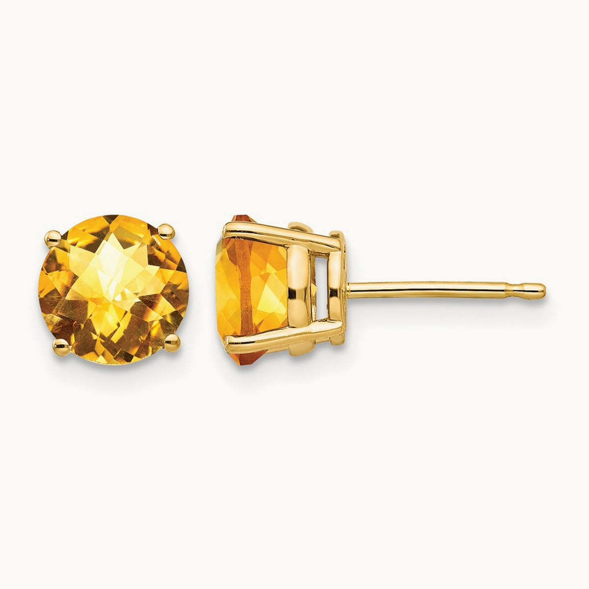 Citrine Checker Earrings, 7mm, 14K