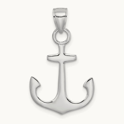 Polished 3-D Anchor Charm — 14K White Gold