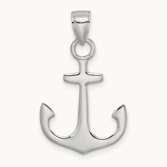 Polished 3-D Anchor Charm — 14K White Gold