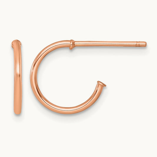 1.2 x Polished Post Hoop Earrings, 12mm, 14K Rose Gold