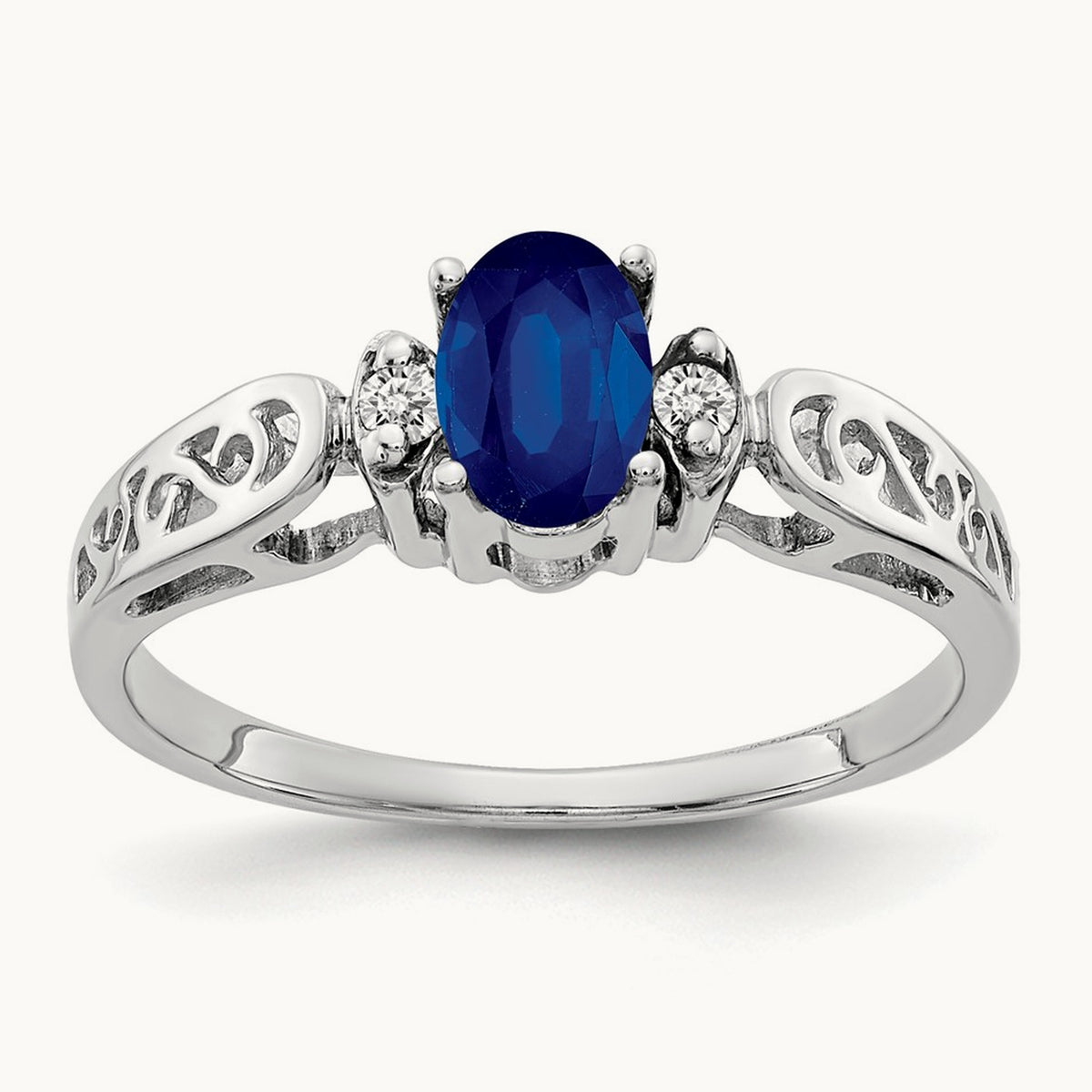 6x4mm Oval Sapphire AA Diamond ring, 14K White Gold